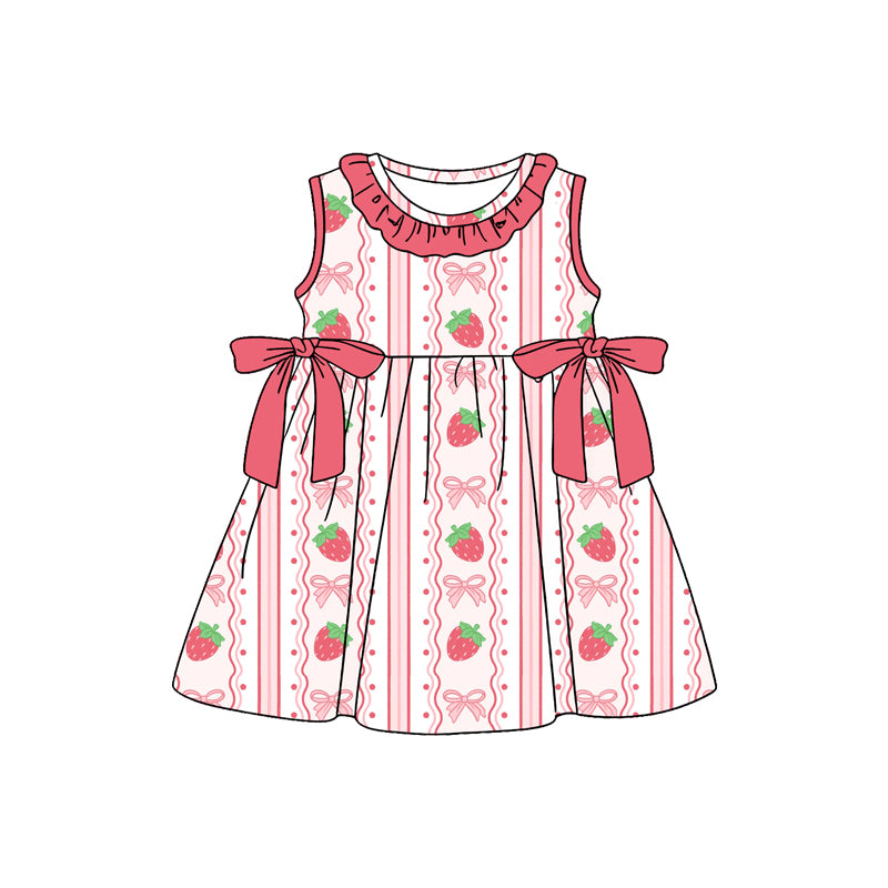Pre-order no moq GSD3704 pre-order baby girl clothes strawberry bow sleeveless summer dress-26.1.21