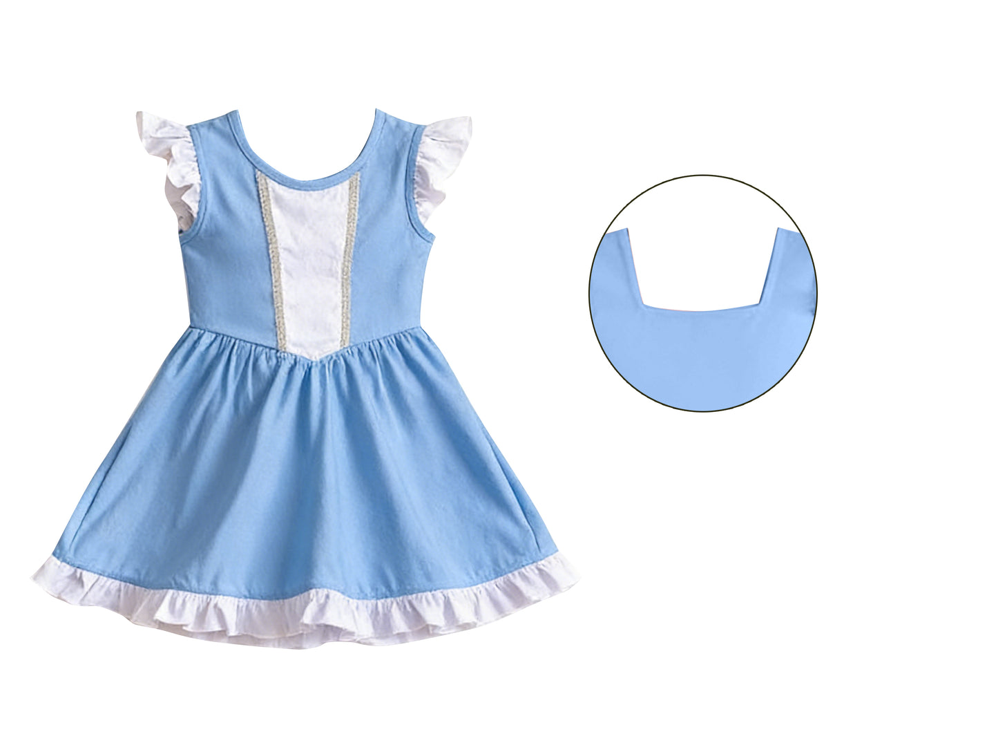 Pre-order no moq GSD3710 pre-order baby girl clothes blue flying sleeve summer dress-26.1.23