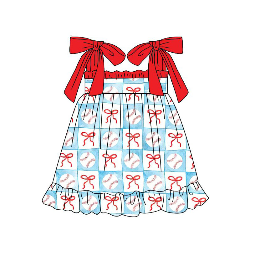 Pre-order no moq baby girl clothes bow softball summer dress GSD3729