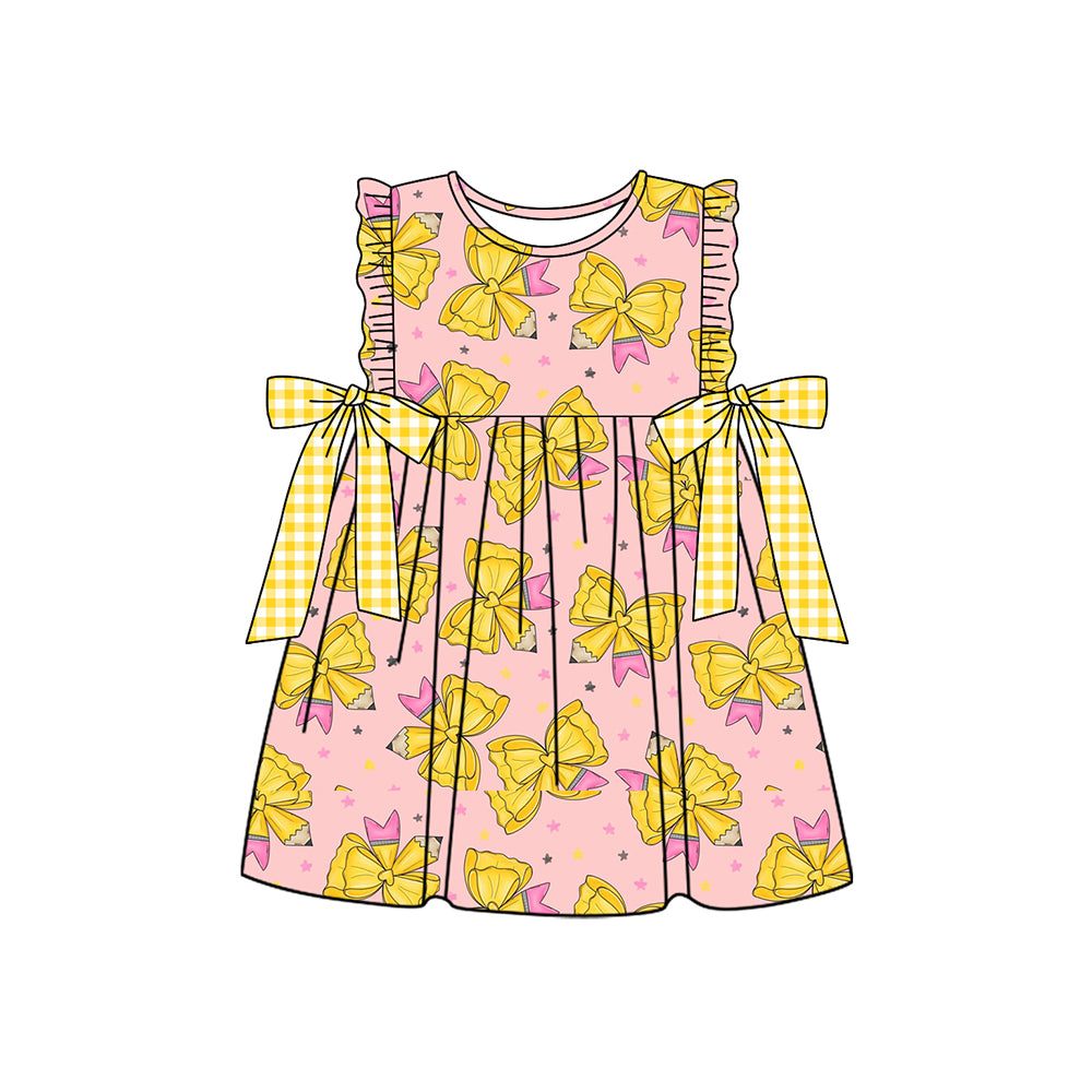 Pre-order no moq baby girl clothes bow sleeveless Pencil Back to School summer dress GSD3732
