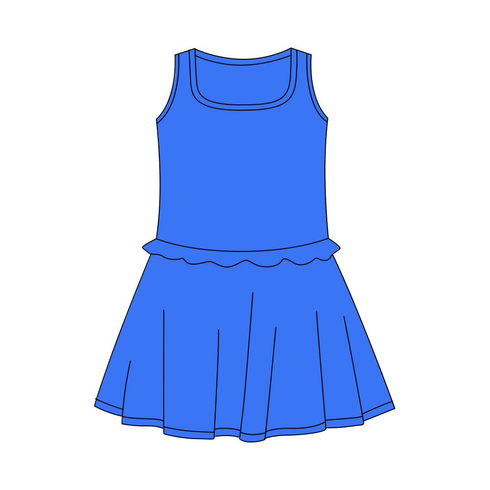Pre-order Baby Girl Blue Sleeveless Yoga Active Shorts Knee Length Dresses GSD3738