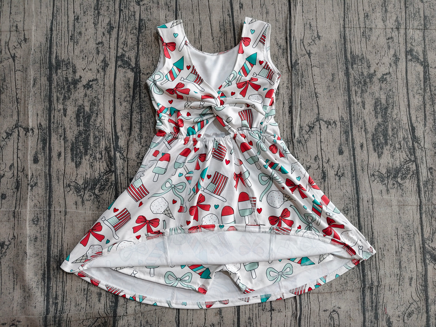 GSD3750 Preorder Sample Baby Girl Popsicle Flag Bows Yoga Active 4th of July Shorts Knee Length Dress