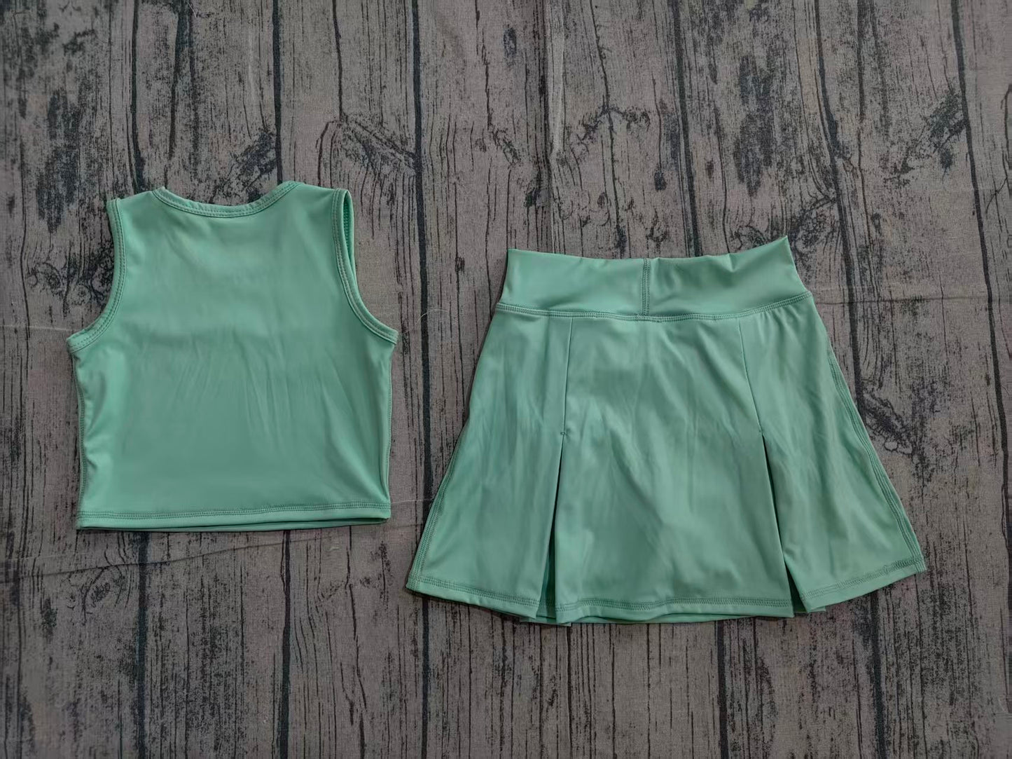 GSD3760 Preorder Sample Baby Girls Green Vest Top Bows Skirt Shorts Yoga Active Clothes Set
