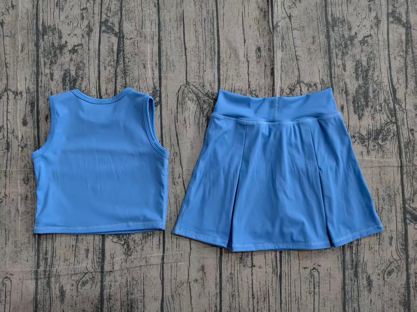 GSD3761 Preorder Sample Baby Girls Blue Vest Top Bows Skirt Shorts Yoga Active Clothes Set