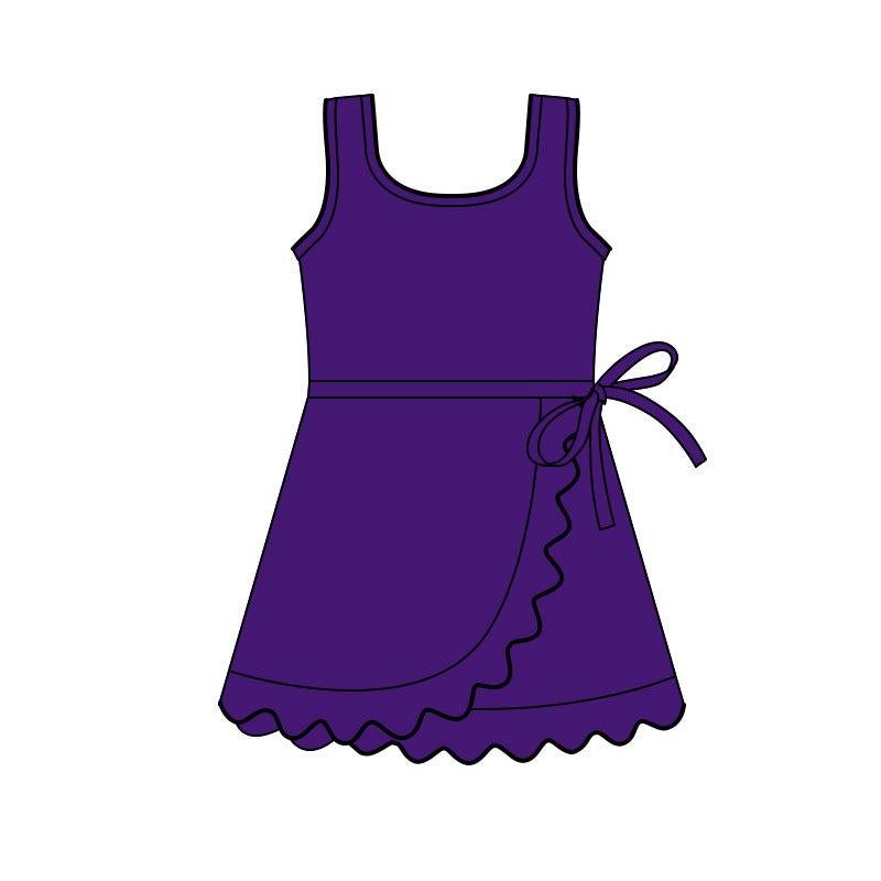 GSD3805 Preorder Baby Girls Purple Sleeveless Yoga Active Scallop Shorts Knee Length Dresses