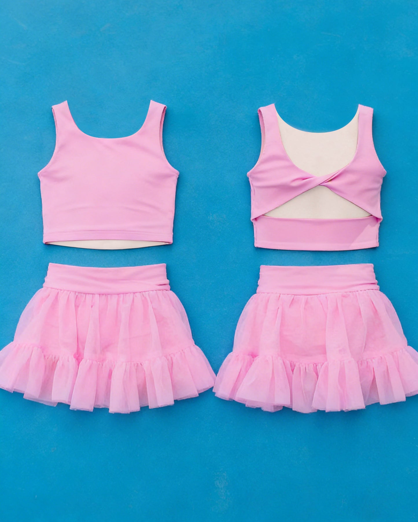 GSD3806 Preorder Baby Girls Pink Sleeveless Back Bow Vests Tassel Skirt Short Yoga Active Clothes Set