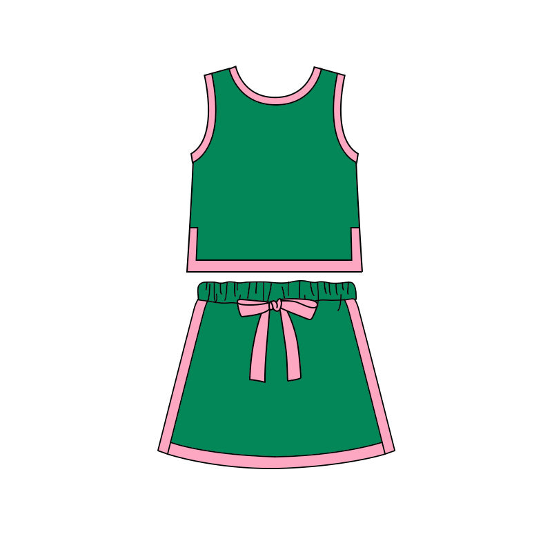 GSD3830 Preorder Baby Girl Green Sleeveless Vest Top Skirt Shorts Clothes Sets