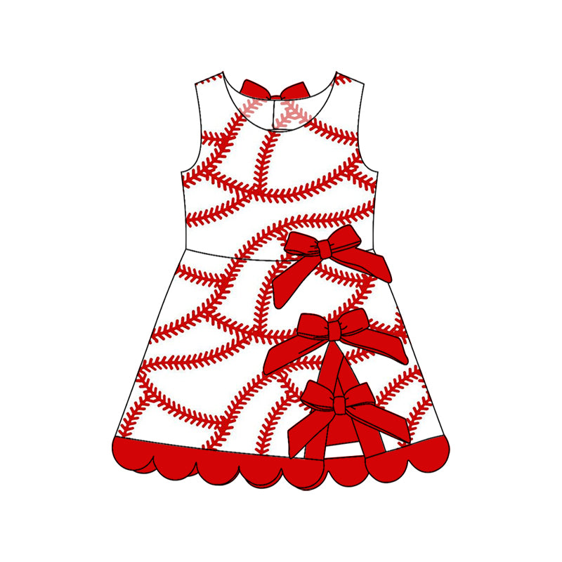 GSD3833 Preorder Baby Girl Sleeveless Softball Bows Team Yoga Active Short Knee Length Dress