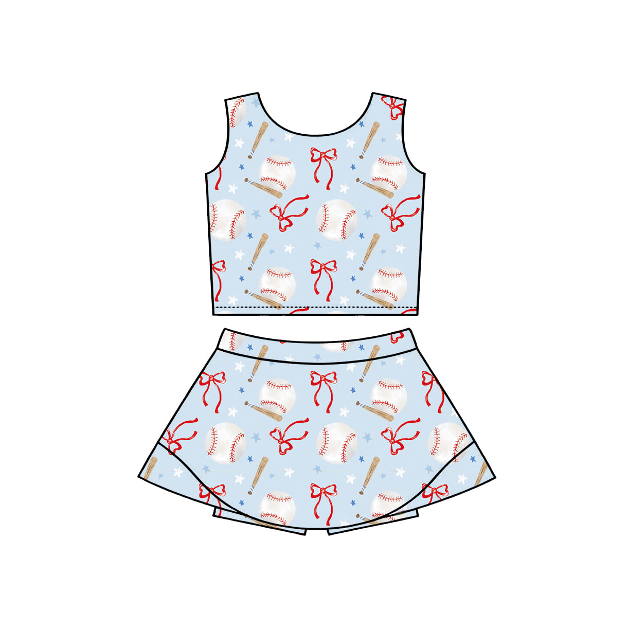 GSD3835 Preorder Baby Girl Bows Baseballs Vests Top Skirt Short Team Yoga Active Clothes Set