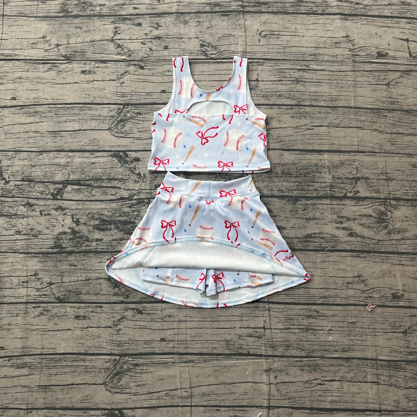 GSD3835 Preorder Sample Baby Girl Bows Baseballs Vests Top Skirt Short Team Yoga Active Clothes Set