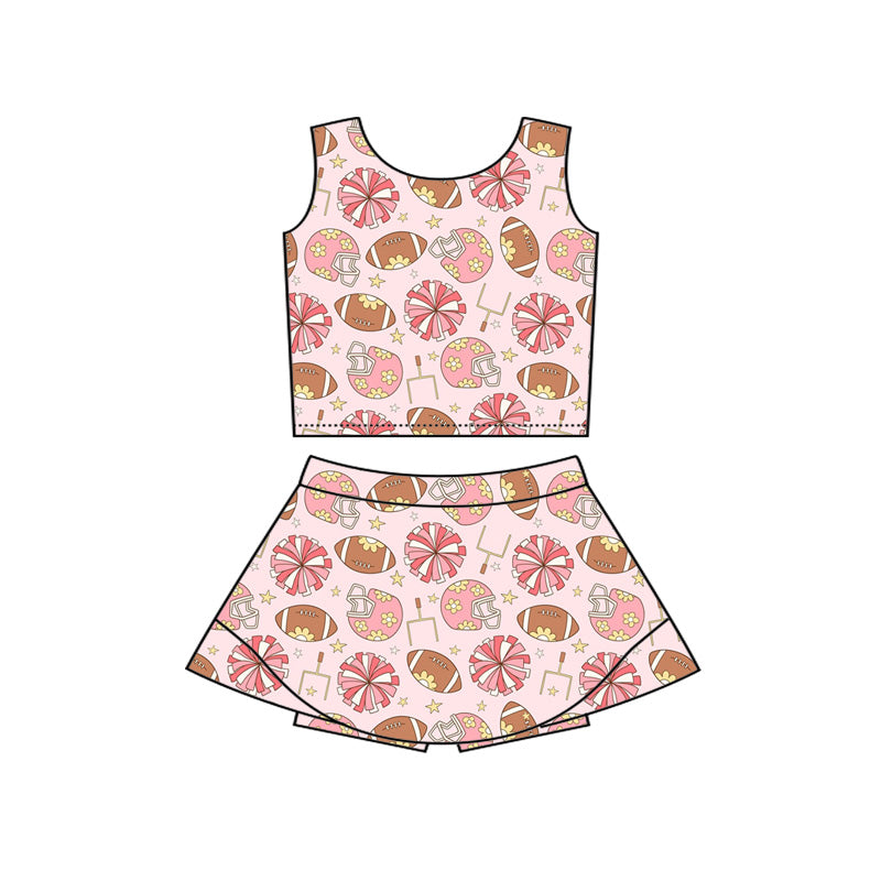 GSD3837 Preorder Baby Girl Flower Footballs Vests Top Skirt Short Team Yoga Active Clothes Set