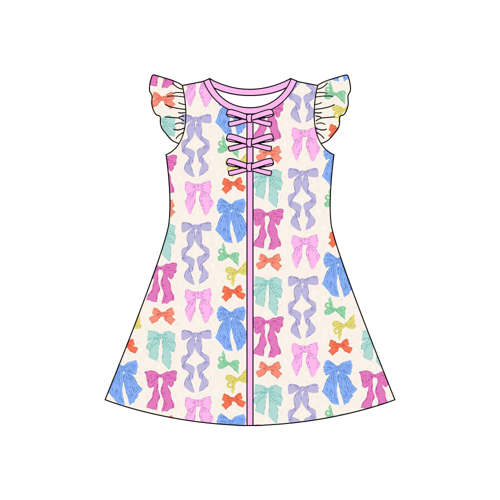 GSD3851 Preorder Baby Girl Flutter Sleeve Colorful Bows Knee Length Dresses
