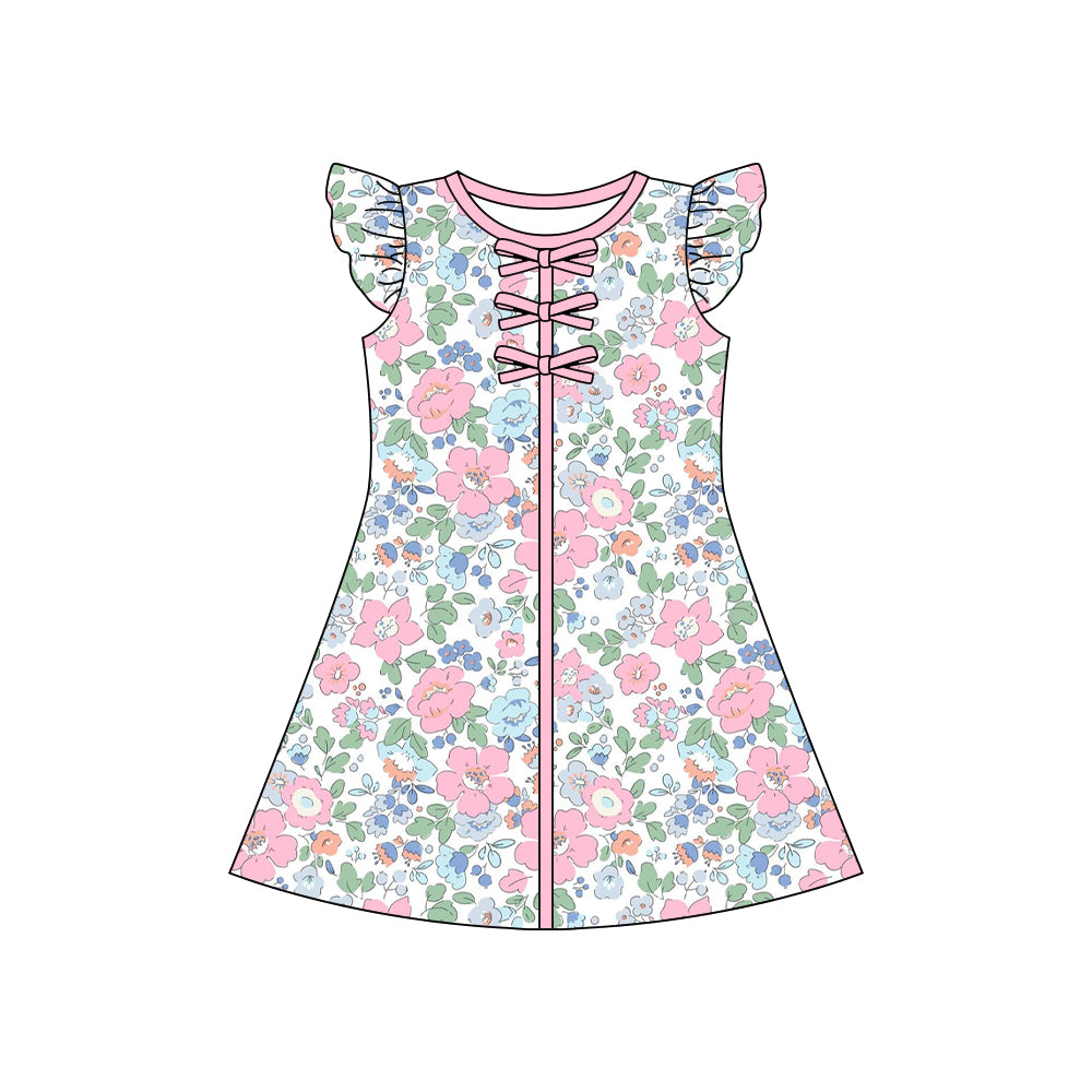 GSD3852 Preorder Baby Girl Flutter Sleeve Colorful Flowers Knee Length Dresses