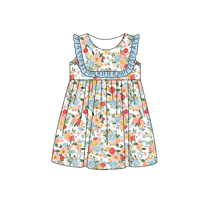 GSD3857 Preorder Baby Girl Sleeveless Colorful Floral Knee Length Dresses