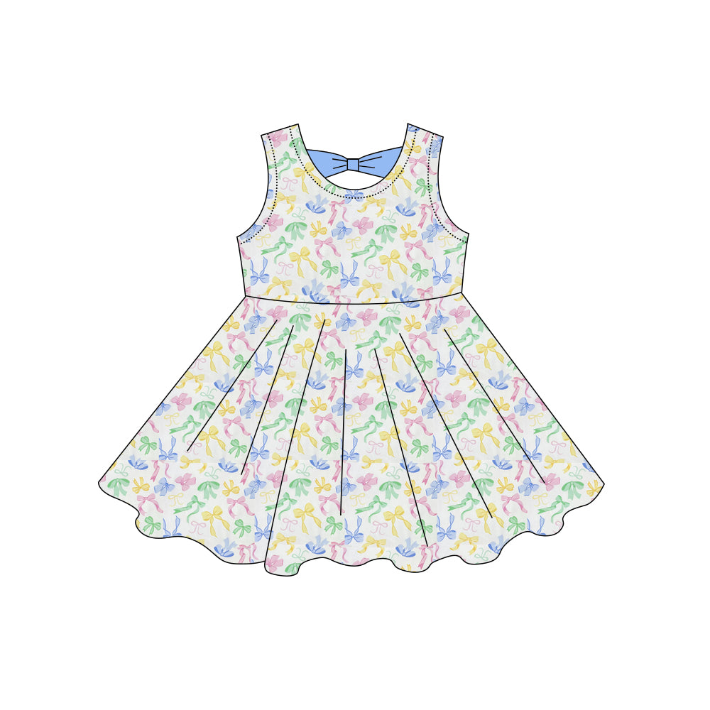 GSD3858 Preorder Baby Girl Sleeveless Colorful Bows Knee Length Dresses