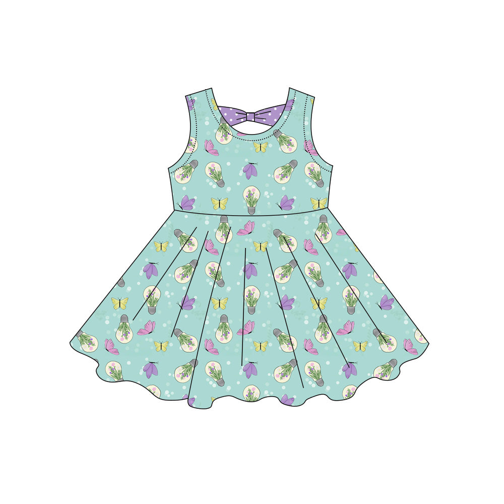 GSD3860 Preorder Baby Girl Sleeveless Butterfly Flowers Knee Length Dresses