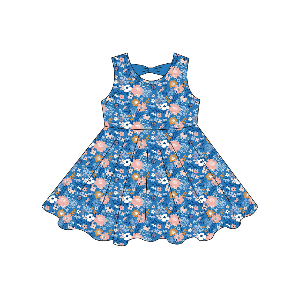 GSD3864 Preorder Baby Girl Sleeveless Colorful Flowers Knee Length Dresses