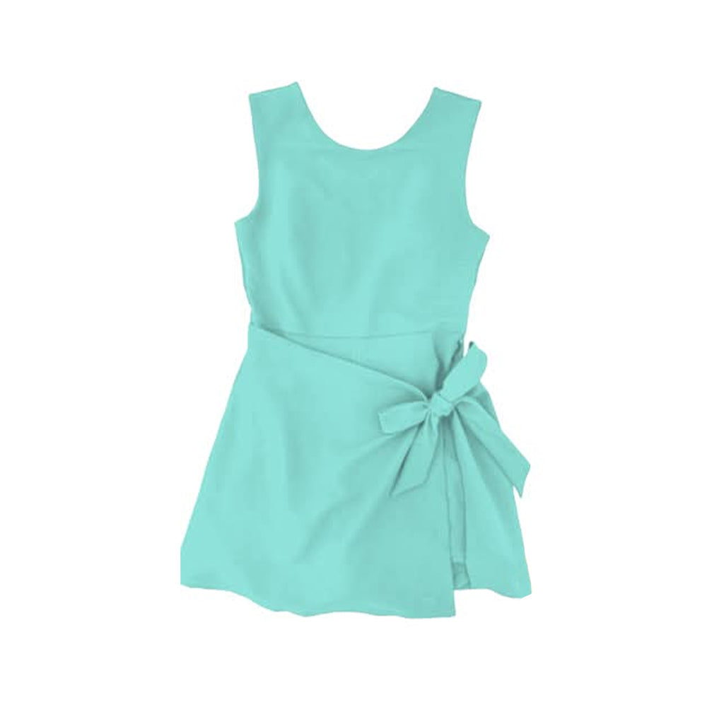 GSD3876 Preorder Baby Girl Aqua Sleeveless Bows Yoga Active Short Knee Length Dress