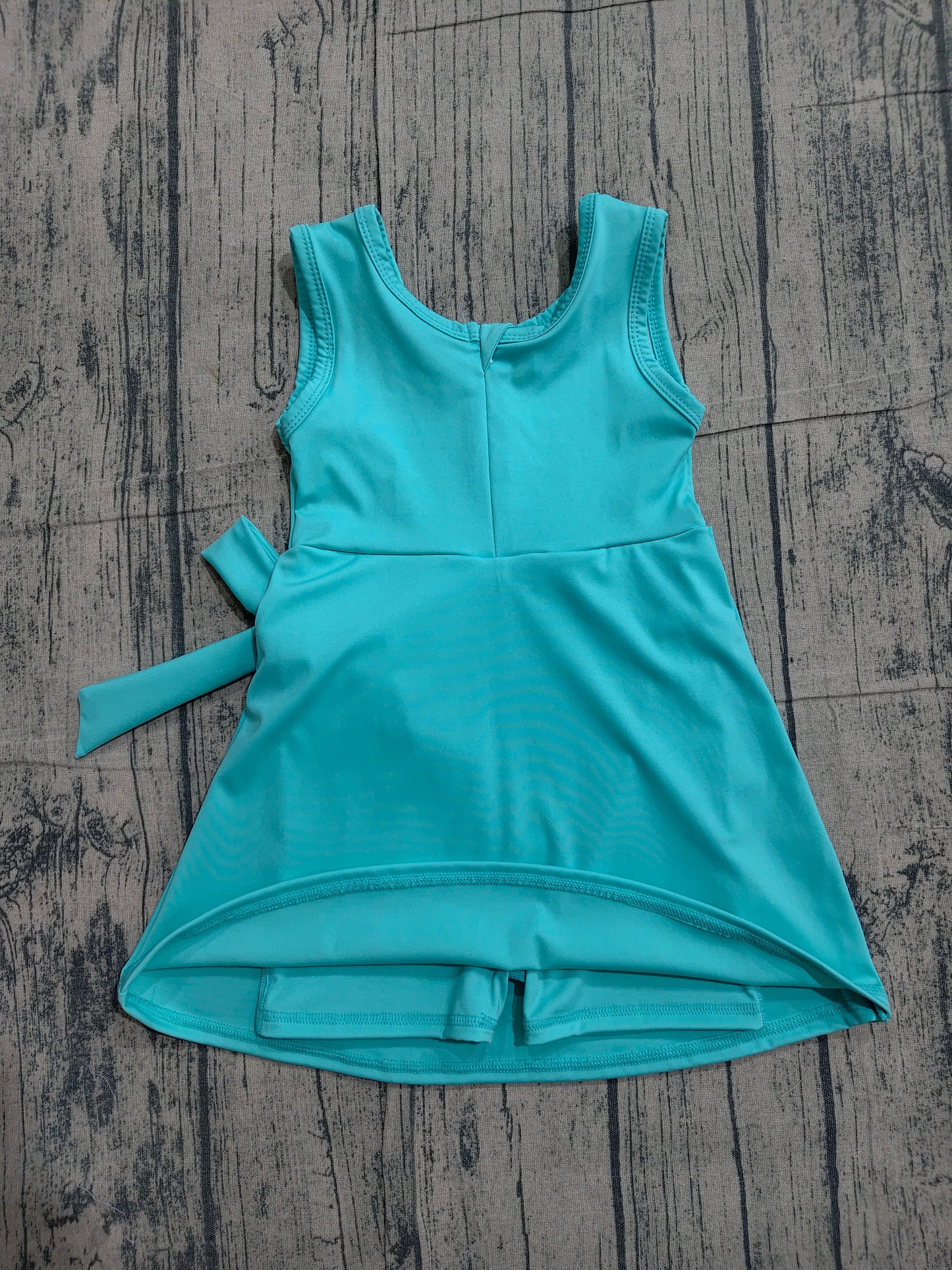 GSD3876 Preorder Sample Baby Girl Aqua Sleeveless Bows Yoga Active Short Knee Length Dress