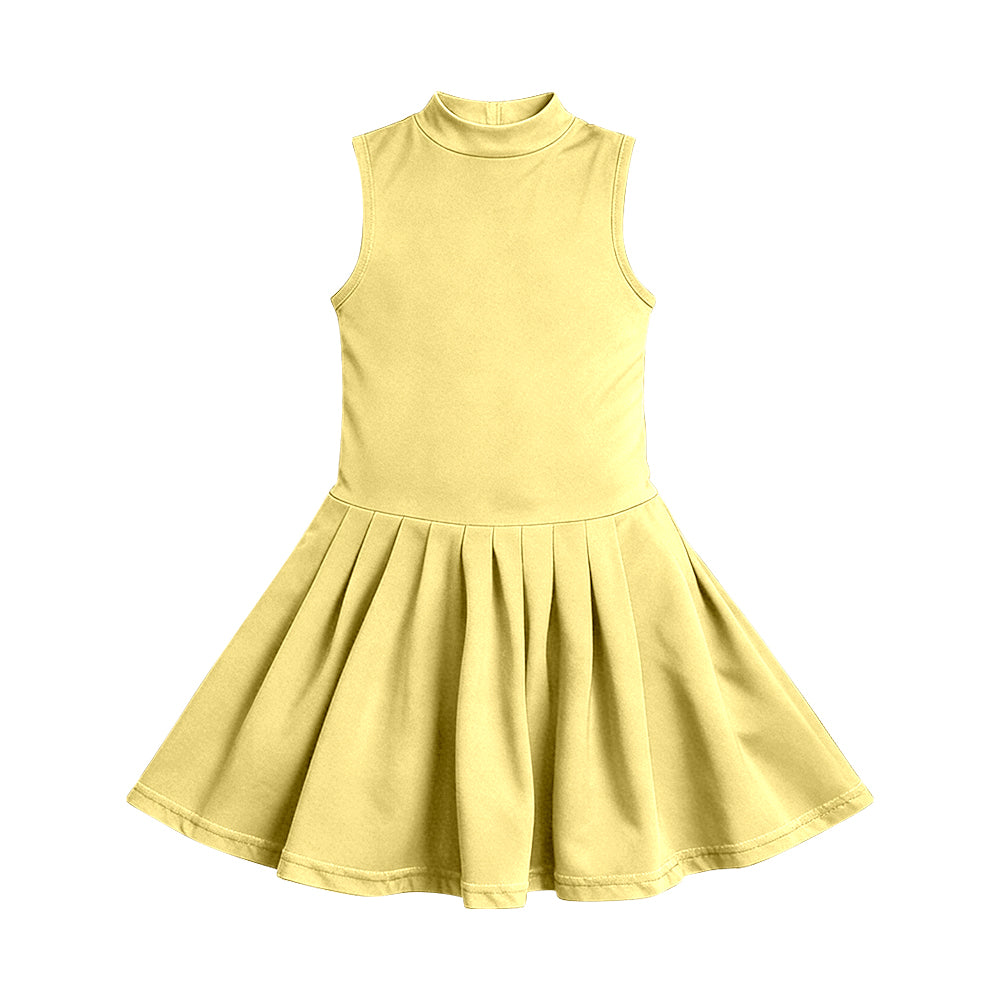 GSD3889 Preorder Baby Girls Yellow Sleeveless Yoga Active Pleated Knee Length Dress