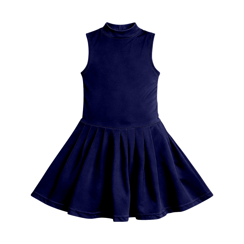 GSD3890 Preorder Baby Girls Navy Sleeveless Yoga Active Pleated Knee Length Dress