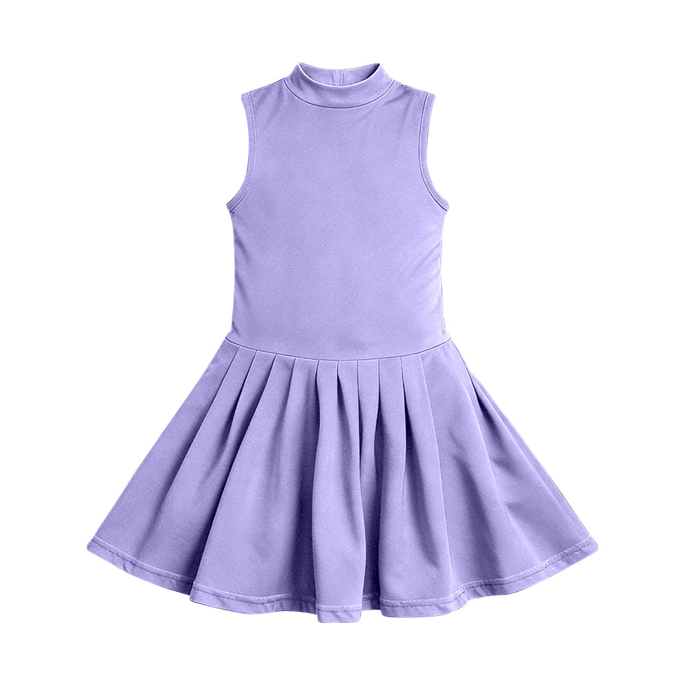 GSD3891 Preorder Baby Girl Lavender Sleeveless Yoga Active Pleated Knee Length Dress