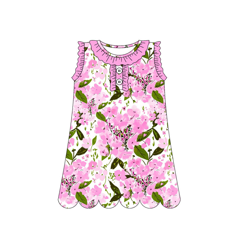 GSD3917 Preorder Baby Girl Sleeveless Colorful Flowers Button Knee Length Dresses