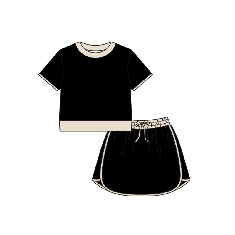 GSD3923 Preorder Baby Girl Black Top Skirt Shorts Cotton Clothes Sets