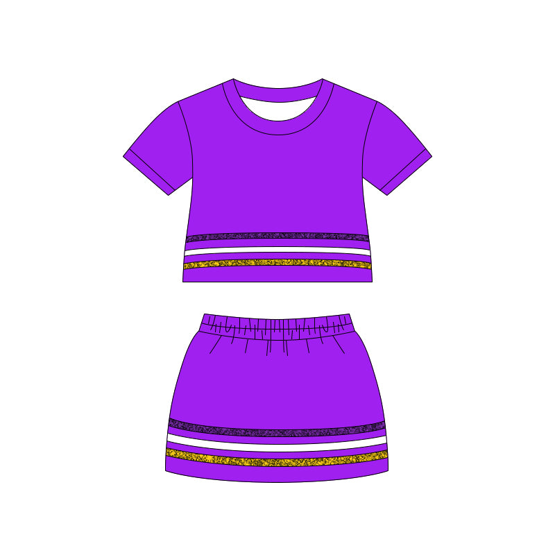 GSD3944 Preorder Baby Girl Purple Short Sleeve Stripe Top Skirt Short Clothes Sets