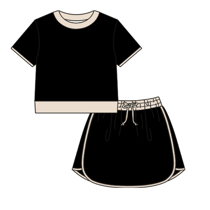 GSD3954 Preorder Adult Women Black Shirt Top Skirt Shorts Clothes Set