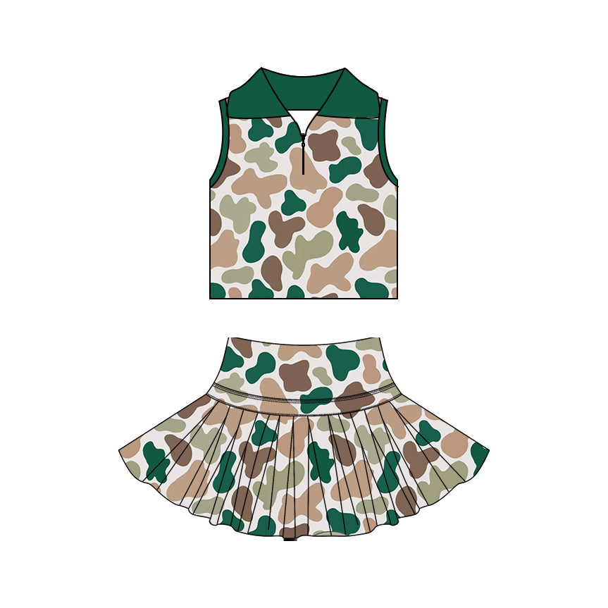 GSD3972 Preorder Baby Girl Camo Zipper Top Skirt Short Yoga Active Clothes Set