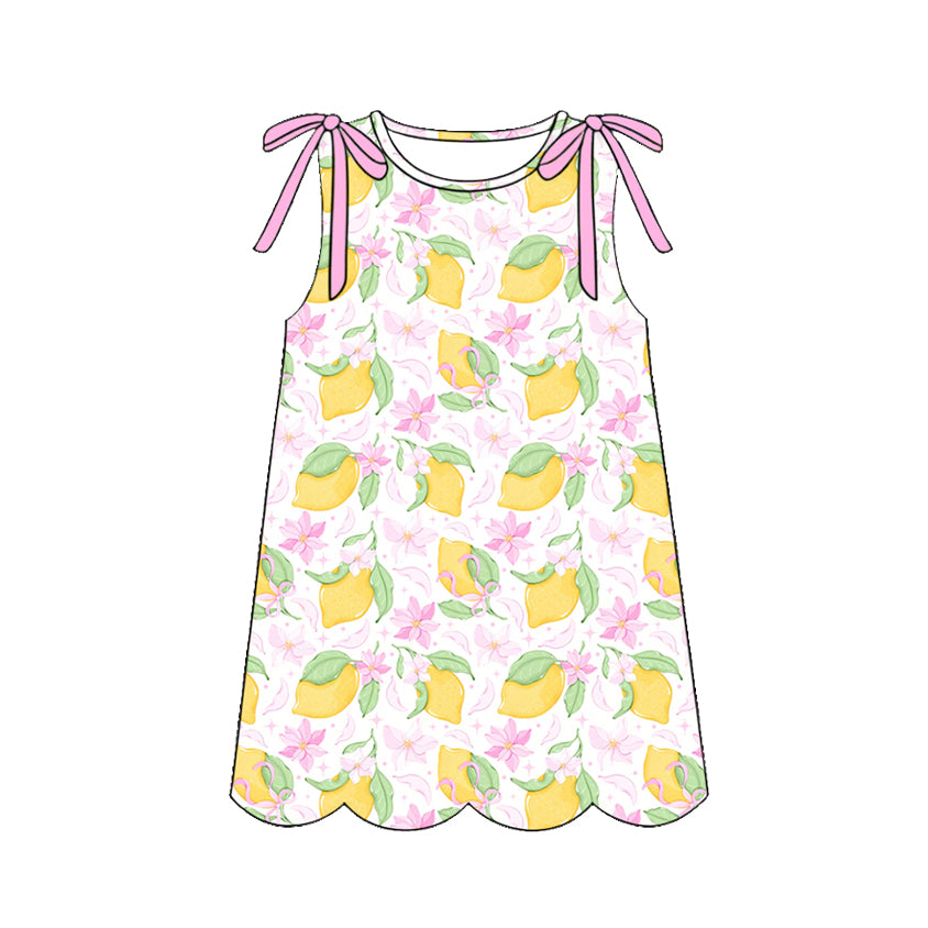 GSD3974 Preorder Baby Girl Sleeveless Lemons Flowers Scallop Knee Length Dresses
