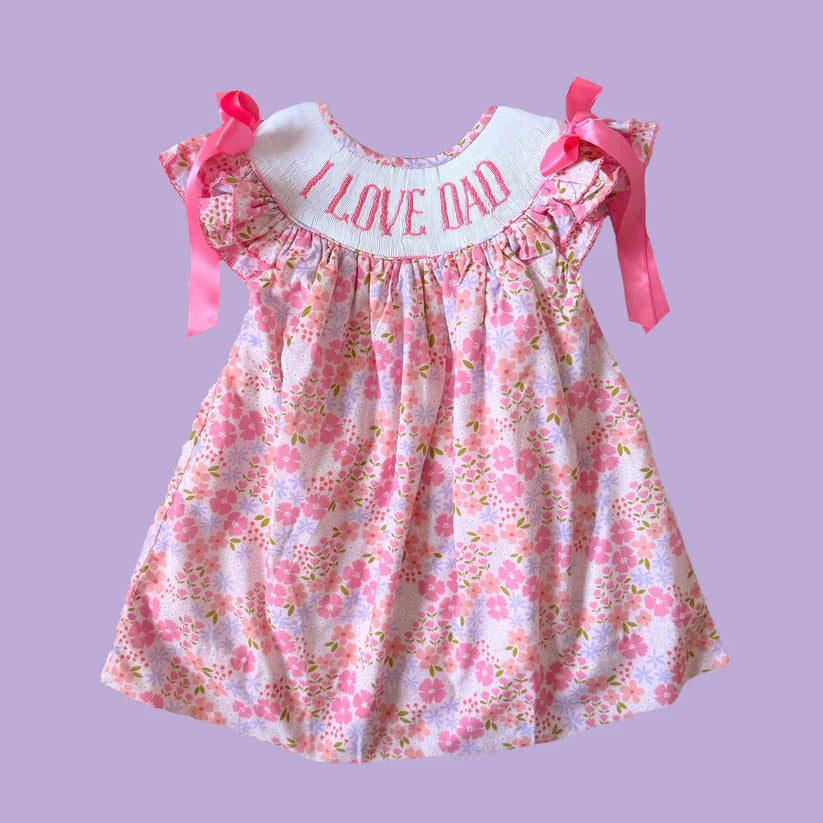 GSD3986 Preorder Baby Girl Flutter Sleeve Flowers I Love Dad Knee Length Dress