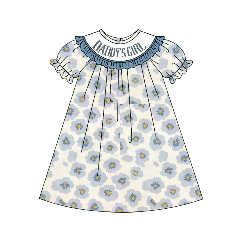 GSD3987 Preorder Baby Short Ruffle Sleeve Daddy's Girl Flowers Knee Length Dress