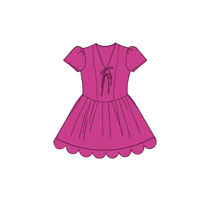 GSD3994 Preorder Baby Girl Rose Red Short Ruffle Sleeve Scallop Princess Knee Length Dress