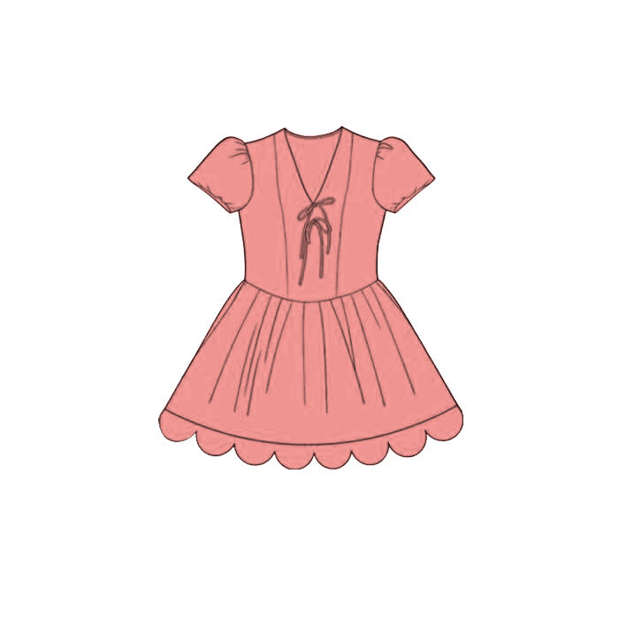 GSD3996 Preorder Baby Girl Pink Short Ruffle Sleeve Scallop Princess Knee Length Dress