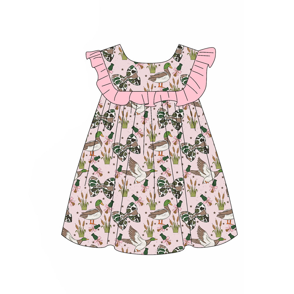 GSD4005 Preorder Baby Girls Sleeveless Camo Bows Ducks Hunting Knee Length Dresses