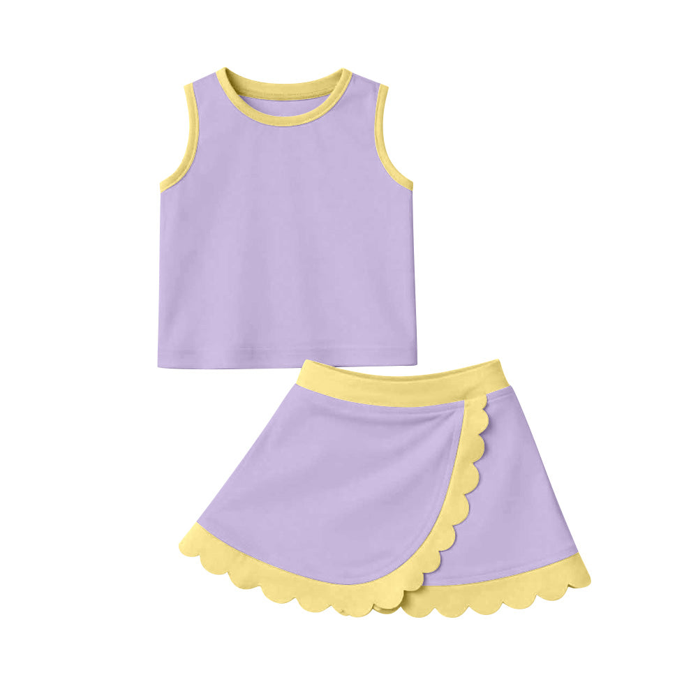 GSD4011 Preorder Baby Girls Sleeveless Lavender Vest Scallop Skirt Short Yoga Active Clothes Set
