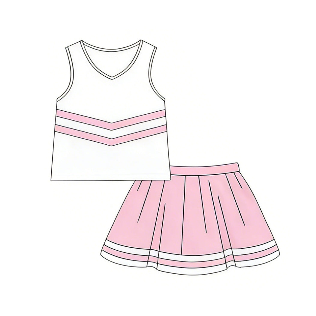 GSD4037 Preorder Baby Girls Sleeveless Light Pink Stripe Vest Top Skirt Short Team Clothes Sets