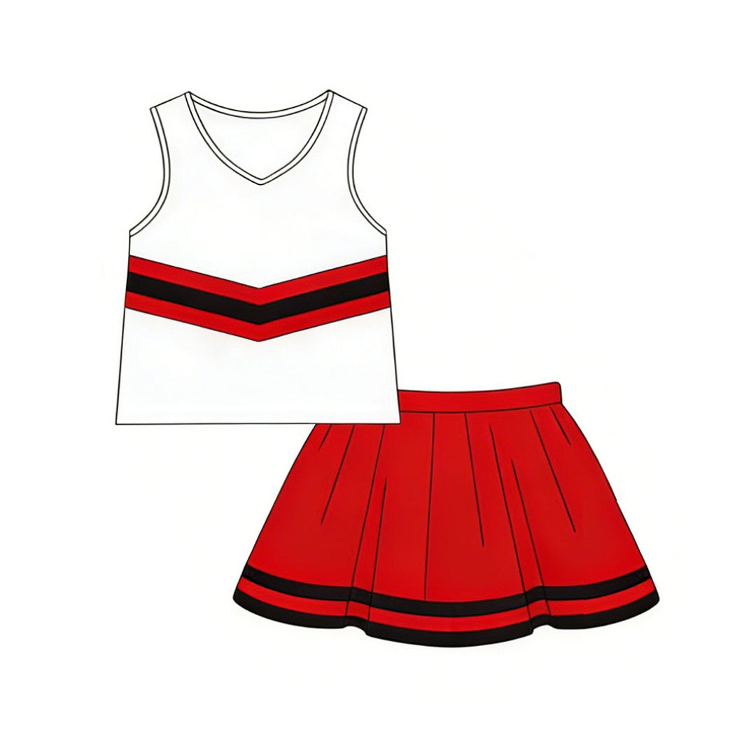GSD4038 Preorder Baby Girls Sleeveless Red Black Stripe Vest Top Skirt Short Team Clothes Sets