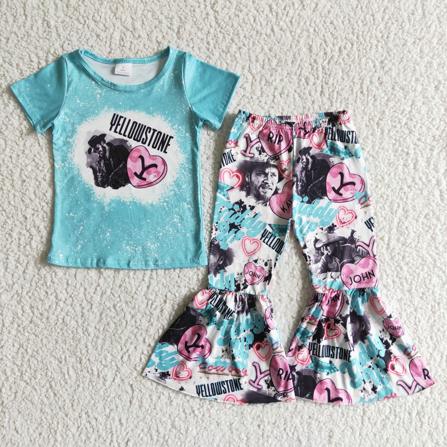 GSPO0016 Baby Girl Singer Band Blue Top Bell Pants Sets