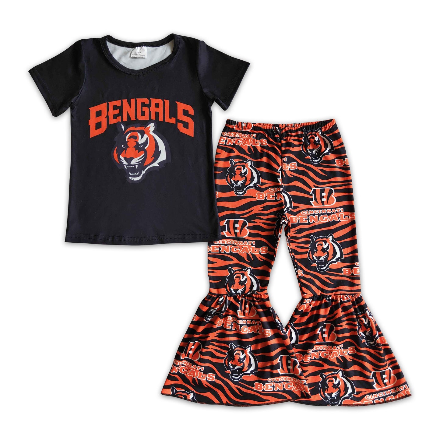 10.18 GSPO0187 Girls outfit short sleeve long pants set tiger print