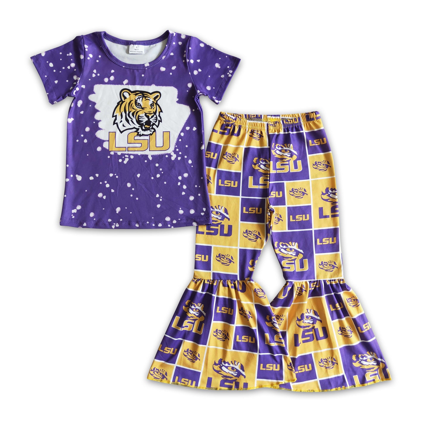 10.18 GSPO0210 Girl LSU Tiger Purple short-sleeved shirt and long pants suit