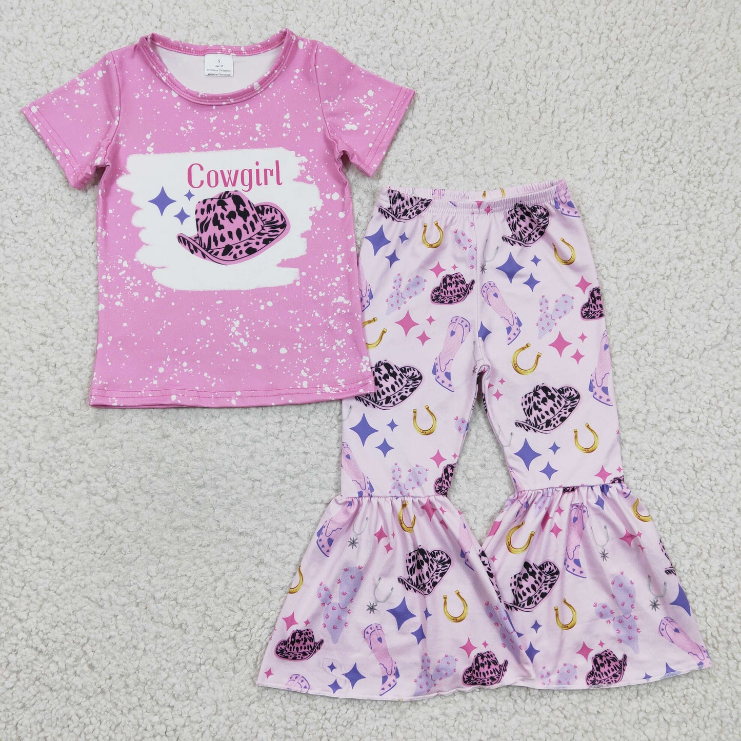 GSPO0349 Baby Girls Pink Cowgirl Bell Pants Clothes Sets