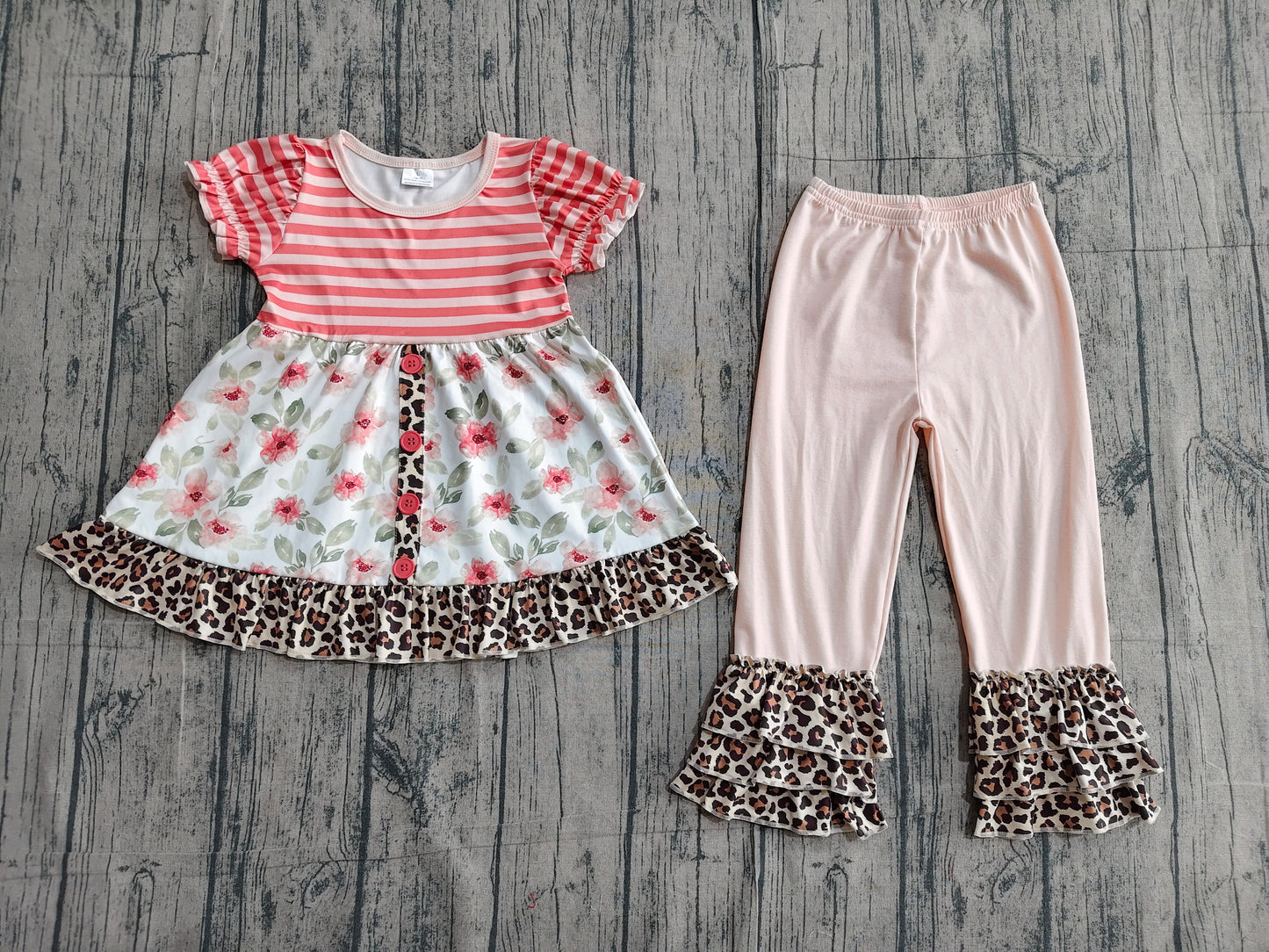 GSPO1044 Preorder Sample Baby Girl Flowers Short Sleeve Tunic Tops Ruffle Pants Clothes Sets