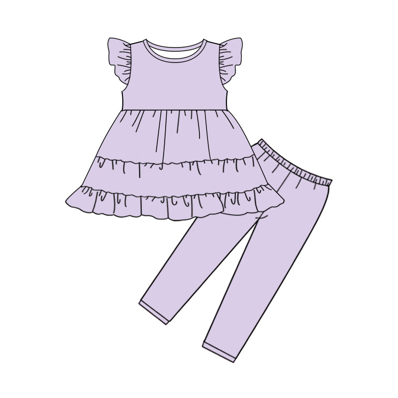 Pre-order no moq GSPO2278 toddler girl clothes purple flying sleeve bell bottom pant set-25.12.31