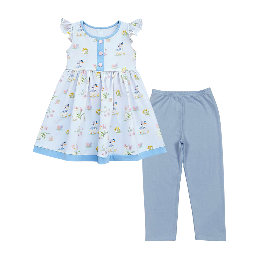 Pre-order no moq GSPO2280 toddler girl clothes floral flying sleeve bell bottom pant set-26.1.1