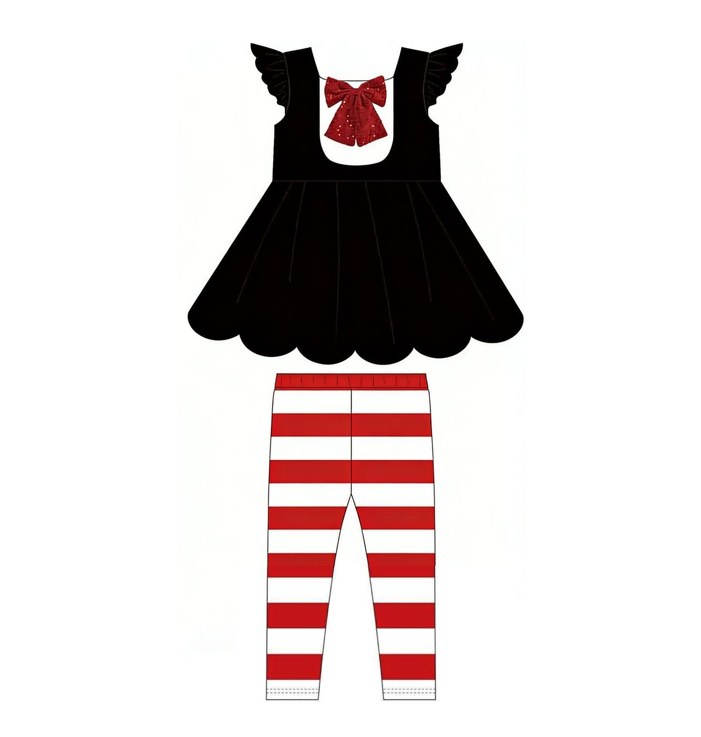 Pre-order no moq GSPO2283 toddler girl clothes black flying sleeve bell bottom pant set-26.1.7