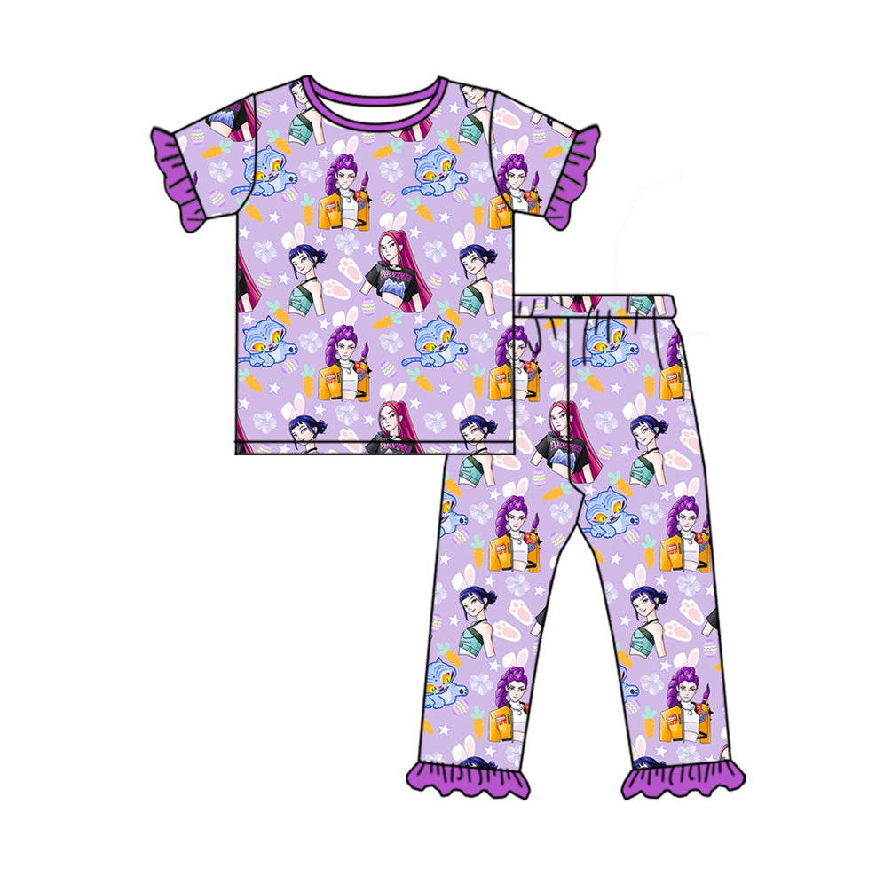 Pre-order no moq GSPO2285 toddler girl clothes cartoon short sleeve bell bottom pant set-26.1.9