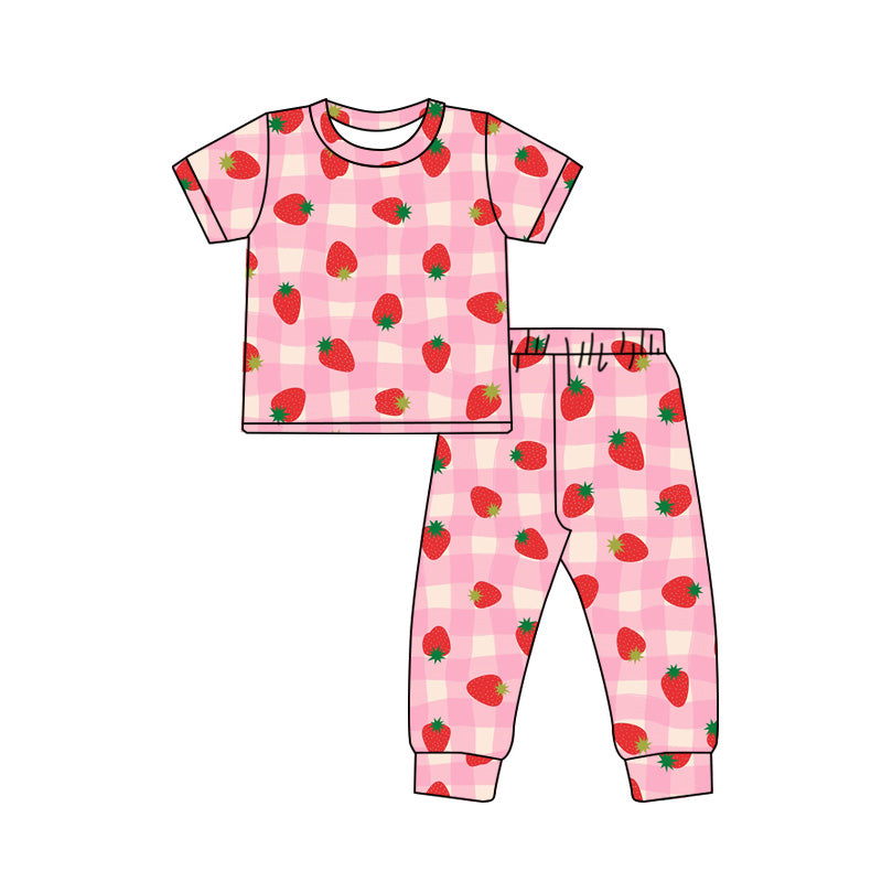 Pre-order no moq GSPO2286 toddler girl clothes strawberry short sleeve bell bottom pant set-26.1.12